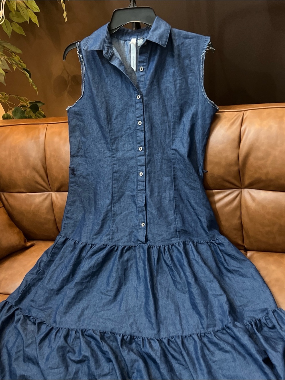 Sleeveless Denim Button-Up Shirt - Dark Blue